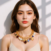 Collier cœur insecte baroque – Perles et chaîne épaisse rétro