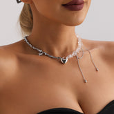 Collier ras-du-cou cœur et étoile de mer – perles en verre et pierre noire