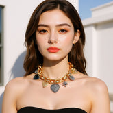 Collier pendentif cœur 3D fleur et scarabée – Style rétro chic