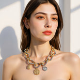 Collier court à pendentif pièce vintage – Chaîne épaisse design rétro