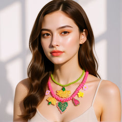 Collier multicolore macarons à fleurs émaillées – Style doux et tendance