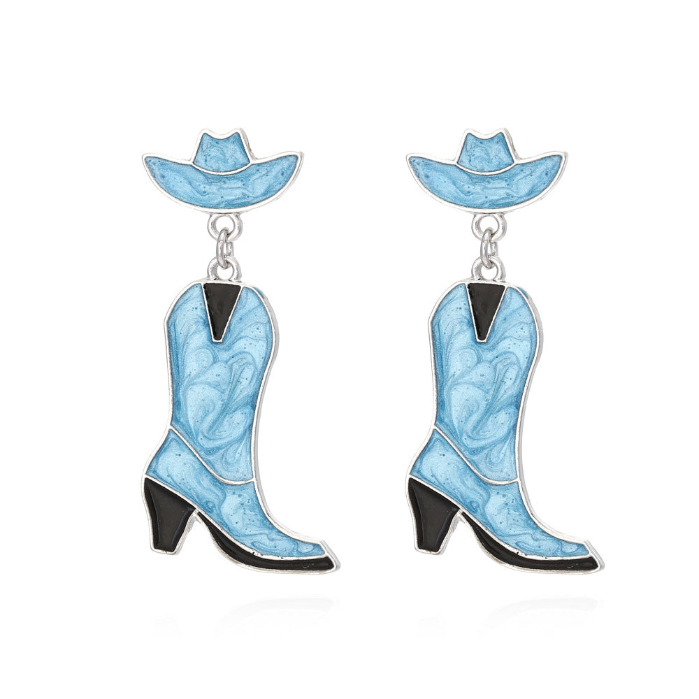 Boucles d’oreilles western roses à pois – chapeau et botte stylés