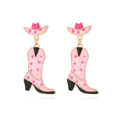 Boucles d’oreilles western roses à pois – chapeau et botte stylés