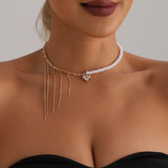 Collier ras-du-cou cœur en zircon et perles – style élégant et raffiné
