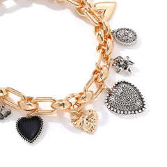 Collier pendentif cœur 3D fleur et scarabée – Style rétro chic