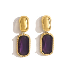 Parure élégante – Bague carrée, bracelet, collier et boucles d’oreilles avec zircon arc-en-ciel, plaqué or 18K