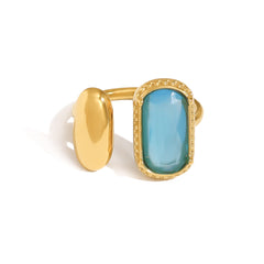 Parure élégante – Bague carrée, bracelet, collier et boucles d’oreilles avec zircon arc-en-ciel, plaqué or 18K