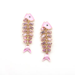 Boucles d’oreilles poisson articulé vintage – strass et alliage zinc