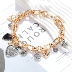 Collier pendentif cœur 3D fleur et scarabée – Style rétro chic