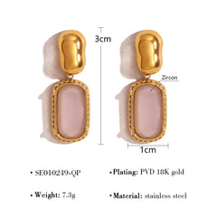 Parure élégante – Bague carrée, bracelet, collier et boucles d’oreilles avec zircon arc-en-ciel, plaqué or 18K