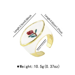 Bague ouverte tendance à gouttes d’émail – Fleur, feuille et œil, design créatif féminin