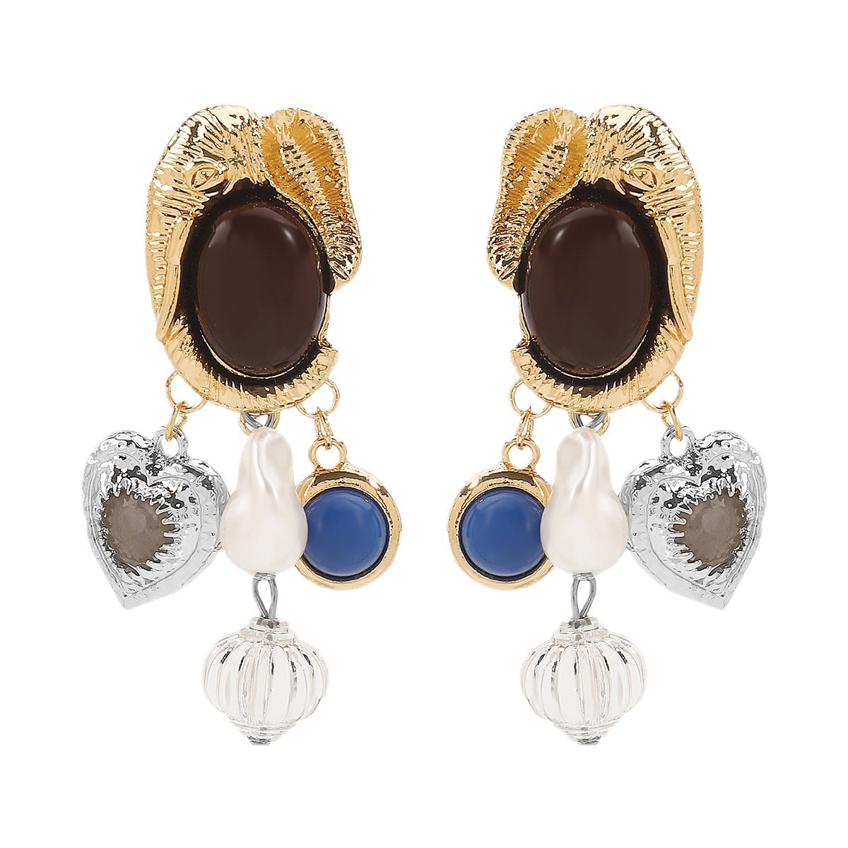 Parure perles & gemmes – Collier et boucles d’oreilles vintage