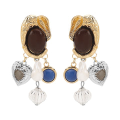 Parure perles & gemmes – Collier et boucles d’oreilles vintage