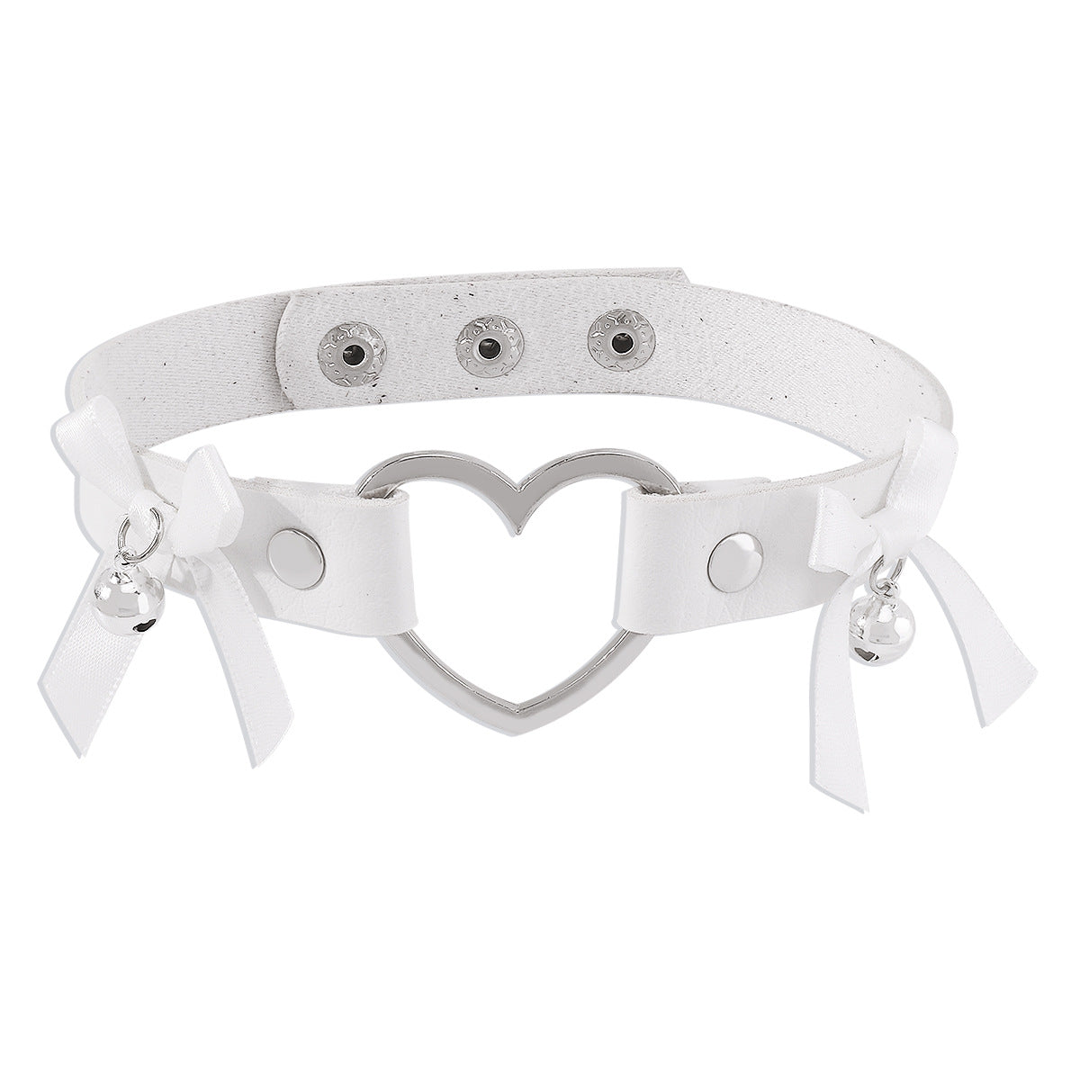 Collier ras-du-cou cœur géométrique avec nœud papillon et grelot