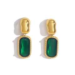 Parure élégante – Bague carrée, bracelet, collier et boucles d’oreilles avec zircon arc-en-ciel, plaqué or 18K