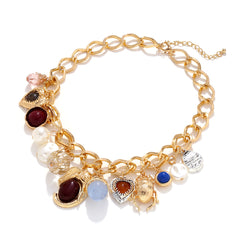 Collier cœur insecte baroque – Perles et chaîne épaisse rétro