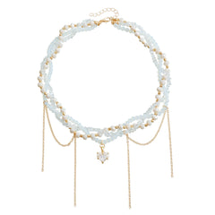 Collier multi-rangs cœur en cristal avec pampilles – style chic et raffiné