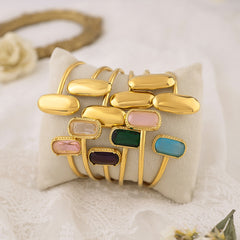 Parure élégante – Bague carrée, bracelet, collier et boucles d’oreilles avec zircon arc-en-ciel, plaqué or 18K