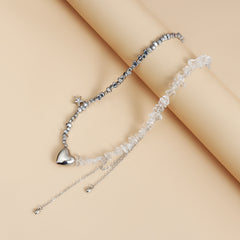 Collier ras-du-cou cœur et étoile de mer – perles en verre et pierre noire