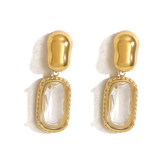 Parure élégante – Bague carrée, bracelet, collier et boucles d’oreilles avec zircon arc-en-ciel, plaqué or 18K