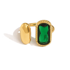 Parure élégante – Bague carrée, bracelet, collier et boucles d’oreilles avec zircon arc-en-ciel, plaqué or 18K