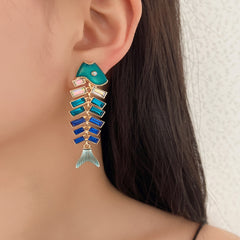 Boucles d’oreilles poisson articulé vintage – strass et alliage zinc