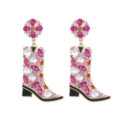 Boucles d’oreilles bottes florales incrustées de strass – style moderne et exagéré