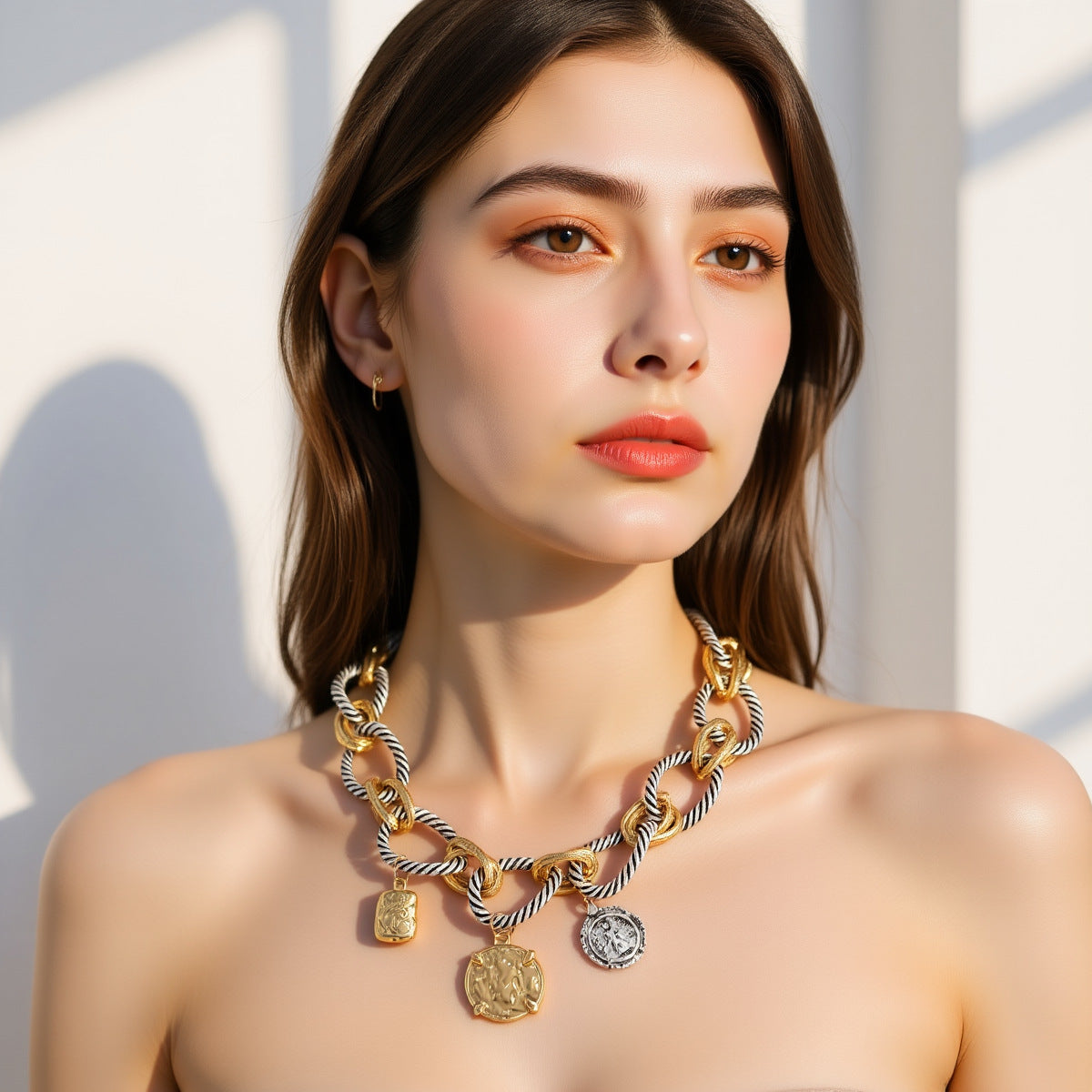 Collier court à pendentif pièce vintage – Chaîne épaisse design rétro