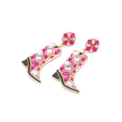 Boucles d’oreilles bottes florales incrustées de strass – style moderne et exagéré