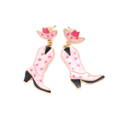Boucles d’oreilles western roses à pois – chapeau et botte stylés