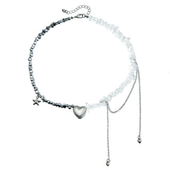 Collier ras-du-cou cœur et étoile de mer – perles en verre et pierre noire