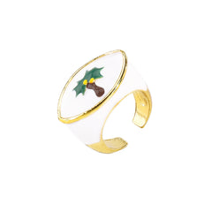Bague ouverte tendance à gouttes d’émail – Fleur, feuille et œil, design créatif féminin