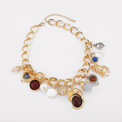 Parure perles & gemmes – Collier et boucles d’oreilles vintage