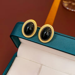 Boucle d’oreille femme Vintage – Métal noir ovale, style rétro, argenté