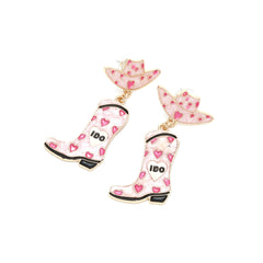 Boucles d’oreilles western cœur, chapeau et botte – style cowboy chic