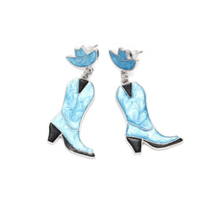 Boucles d’oreilles western roses à pois – chapeau et botte stylés