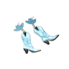 Boucles d’oreilles western roses à pois – chapeau et botte stylés